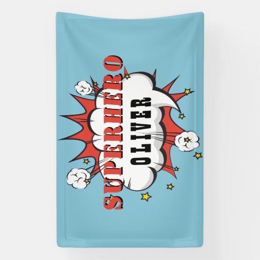 スーパーヒーロー漫画スピーチバブルボーイバースデーパーティー 横断幕 (縦)