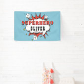 スーパーヒーロー漫画スピーチバブルボーイバースデーパーティー 横断幕 (インサイチュ)