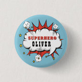スーパーヒーロー漫画スピーチバブルボーイバースデーパーティー 缶バッジ (正面)