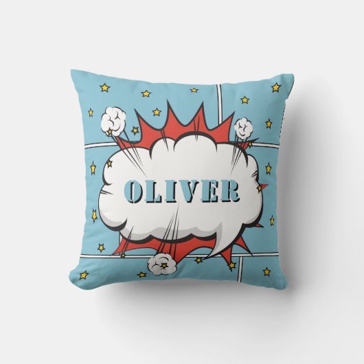 スーパーヒーロー漫画スピーチバブルボーイフォトスローピル クッション (正面)