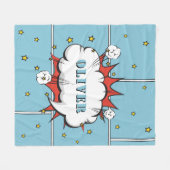 スーパーヒーロー漫画スピーチバブルボーイフォト フリースブランケット (正面(横))