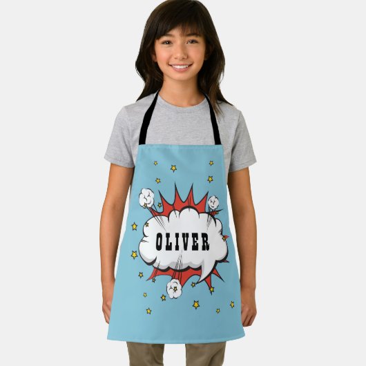 スーパーヒーロー漫画スピーチバブルボーイ名 エプロン (インサイチュ)