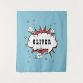 スーパーヒーロー漫画スピーチバブルボーイ名 タペストリー (正面)