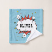 スーパーヒーロー漫画スピーチバブルボーイ名 バスタオルセット (ウォッシュタオル)