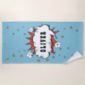 スーパーヒーロー漫画スピーチバブルボーイ名 ビーチタオル (正面)
