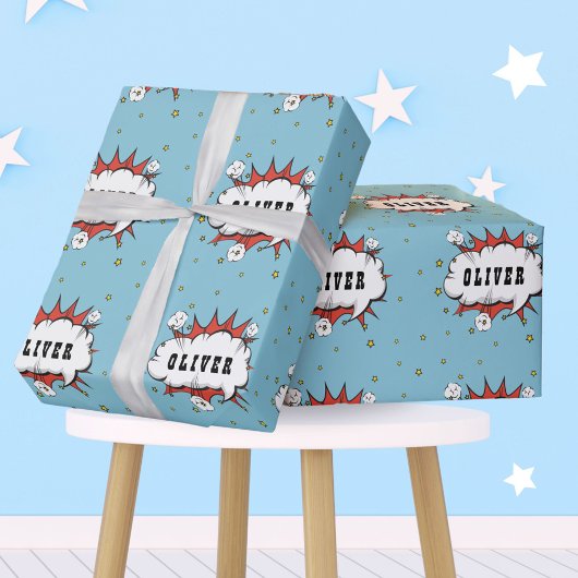 スーパーヒーロー漫画スピーチバブルボーイ名 ラッピングペーパー