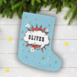 スーパーヒーロー漫画スピーチバブルボーイ名 ラージクリスマスストッキング