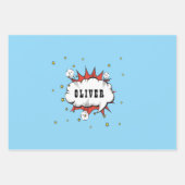 スーパーヒーロー漫画スピーチバブルレッドボーイ名 ラッピングペーパーシート (正面)