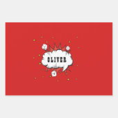 スーパーヒーロー漫画スピーチバブルレッドボーイ名 ラッピングペーパーシート (正面)