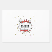 スーパーヒーロー漫画スピーチバブルレッドボーイ名 ラッピングペーパーシート (正面)