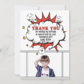 スーパーヒーロー漫画スピーチバブル少年誕生日 サンキューカード (正面)