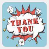 スーパーヒーロー漫画スピーチバブル誕生日ありがとう スクエアシール (正面)