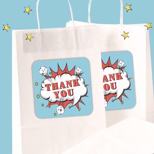 スーパーヒーロー漫画スピーチバブル誕生日ありがとう スクエアシール