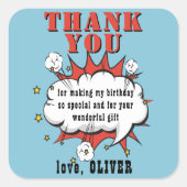 スーパーヒーロー漫画スピーチバブル誕生日ありがとう スクエアシール (正面)