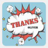 スーパーヒーロー漫画スピーチバブル誕生日感謝してい スクエアシール (正面)