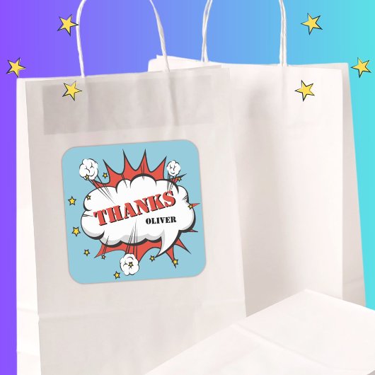 スーパーヒーロー漫画スピーチバブル誕生日感謝してい スクエアシール