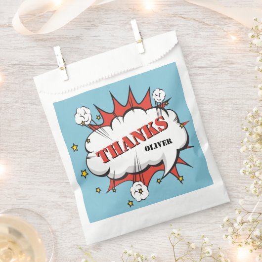 スーパーヒーロー漫画スピーチバブル誕生日感謝してい フェイバーバッグ (クリップ留めされた状態)
