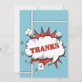 スーパーヒーロー漫画スピーチバブル誕生日 サンキューカード (正面)