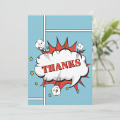 スーパーヒーロー漫画スピーチバブル誕生日 サンキューカード (スタンド正面)