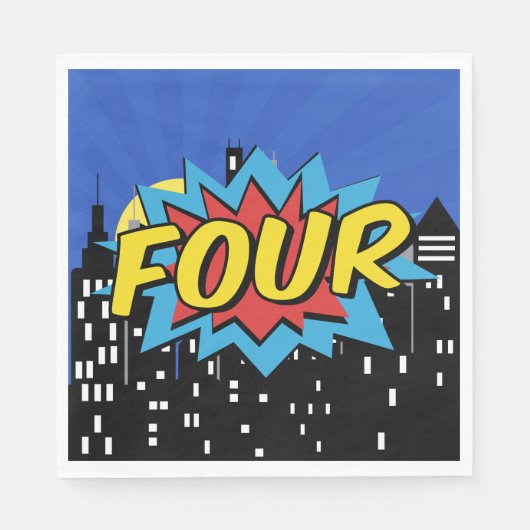 スーパーヒーロー漫画スピーチバブル4th誕生日パーティー スタンダードランチョンナプキン (正面)