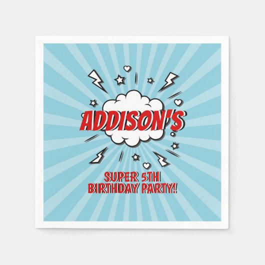 スーパーヒーロー漫画バースデーパーティーペーパーナプキン スタンダードカクテルナプキン (正面)