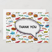 スーパーヒーロー漫画パターンサンキューカード 招待状 (正面/裏面)