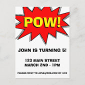 スーパーヒーロー漫画ブックをテーマにした招待状テンプレート インビテーションポストカード (正面)