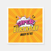 スーパーヒーロー漫画ブックガールかわいい誕生日 スタンダードカクテルナプキン (正面)