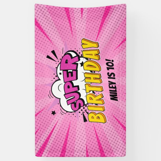 スーパーヒーロー漫画ブックガールズ誕生日 横断幕 (縦)
