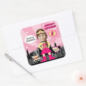 スーパーヒーロー漫画ブックスタイルガール誕生日写真 スクエアシール (封筒)