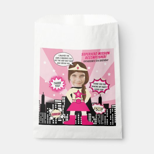 スーパーヒーロー漫画ブックスタイルガール誕生日写真 フェイバーバッグ (正面)