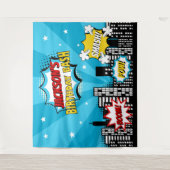 スーパーヒーロー漫画ブックスタイルボーイ誕生日ブルー タペストリー (正面)