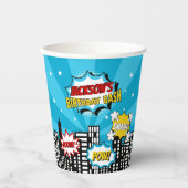 スーパーヒーロー漫画ブックスタイルボーイ誕生日ブルー 紙コップ (正面)