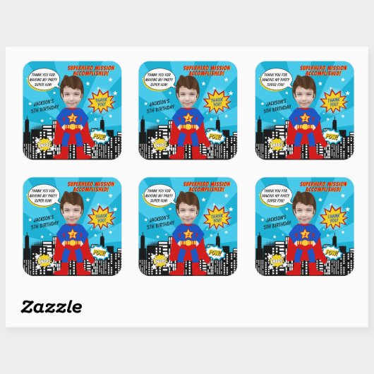 スーパーヒーロー漫画ブックスタイルボーイ誕生日写真 スクエアシール (シート)