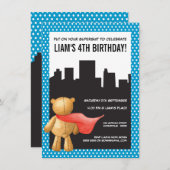 スーパーヒーロー漫画ブックテディボーイズ誕生日招待状 招待状 (正面/裏面)