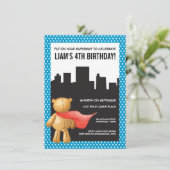 スーパーヒーロー漫画ブックテディボーイズ誕生日招待状 招待状 (スタンド正面)