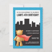 スーパーヒーロー漫画ブックテディボーイズ誕生日招待状 招待状 (正面)