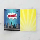 スーパーヒーロー漫画ブックニーエイジ誕生日 カード (内部)