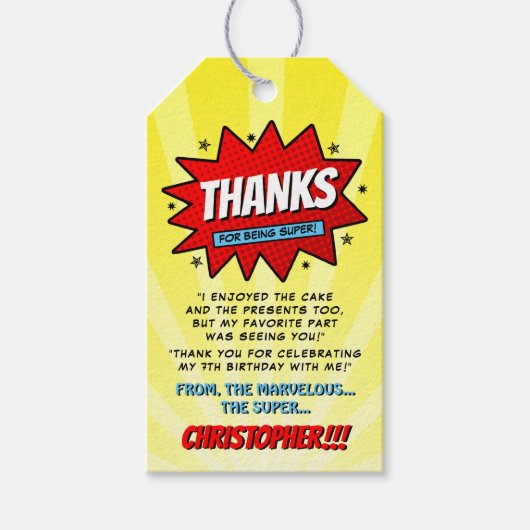 スーパーヒーロー漫画ブックニーエイジ誕生日 ギフトタグ (正面)