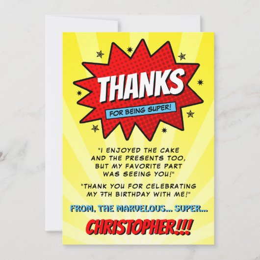 スーパーヒーロー漫画ブックニーエイジ誕生日 サンキューカード (正面)