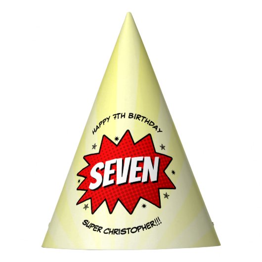 スーパーヒーロー漫画ブックニーエイジ誕生日 パーティーハット (正面)