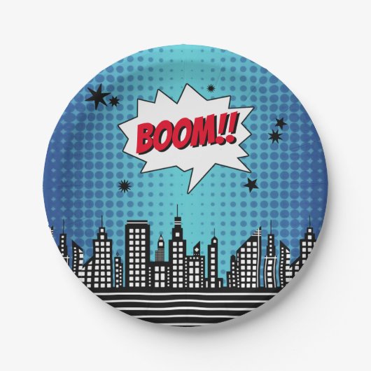 スーパーヒーロー漫画ブックニーエイジ誕生日 ペーパープレート (正面)