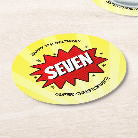 スーパーヒーロー漫画ブックニーエイジ誕生日 ラウンドペーパーコースター (アングル)