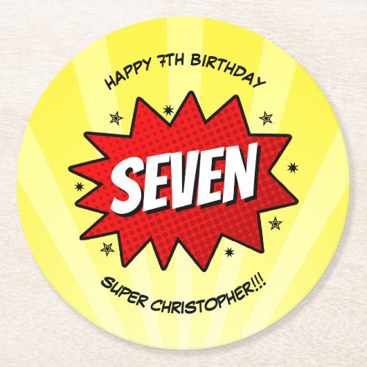 スーパーヒーロー漫画ブックニーエイジ誕生日 ラウンドペーパーコースター (正面)