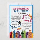 スーパーヒーロー漫画ブックボーイズ誕生日 招待状 (正面)