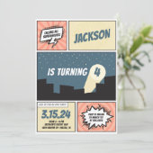 スーパーヒーロー漫画ブックボーイ誕生日 招待状 (スタンド正面)