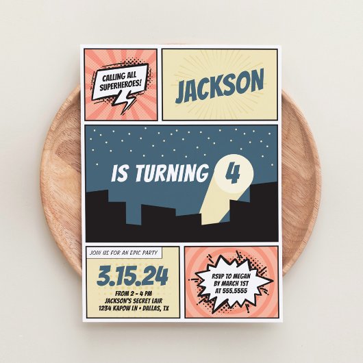 スーパーヒーロー漫画ブックボーイ誕生日 招待状