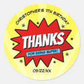 スーパーヒーロー漫画ブック任意の年齢の誕生日パーティーの好意 ラウンドシール (正面)