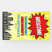 スーパーヒーロー漫画ブック任意の年齢誕生日へようこそ 横断幕 (横)