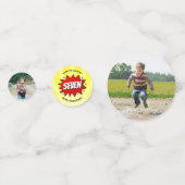 スーパーヒーロー漫画ブック任意の年齢誕生日写真 コンフェッティ (正面)